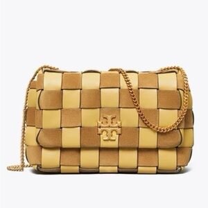 Tory Burch Kira Woven Check Print Mustard Crossbody